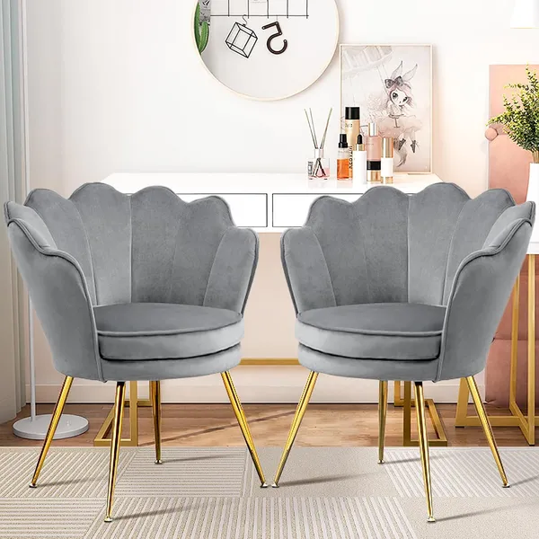 Czlolo Seashell Vanity Chair, Light Gray