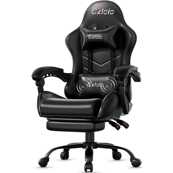Czlolo Classic Footrest Gaming Chair, Black