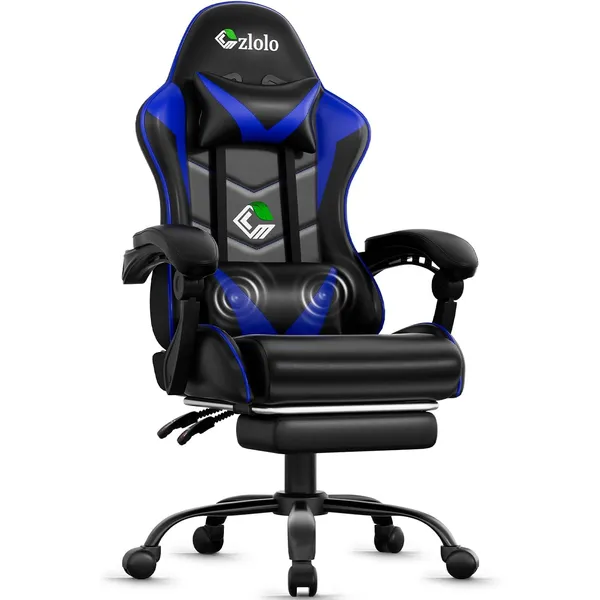 Czlolo Classic Footrest Gaming Chair, Blue