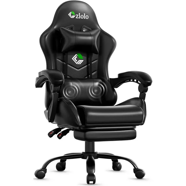 Czlolo Chaise gaming noire avec massage lombaire, Noir